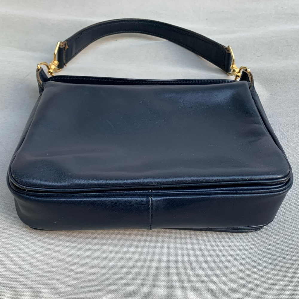 Vintage Made In Italy Dark Blue Leather Handbag bag purse Lazarus Exclusive - Picture 8 of 17